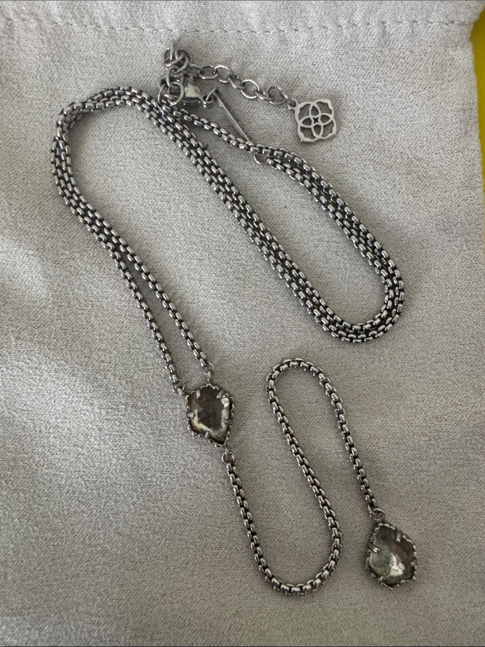 Kendra Scott Silver Lariat Necklace with Smoky Gray Stones